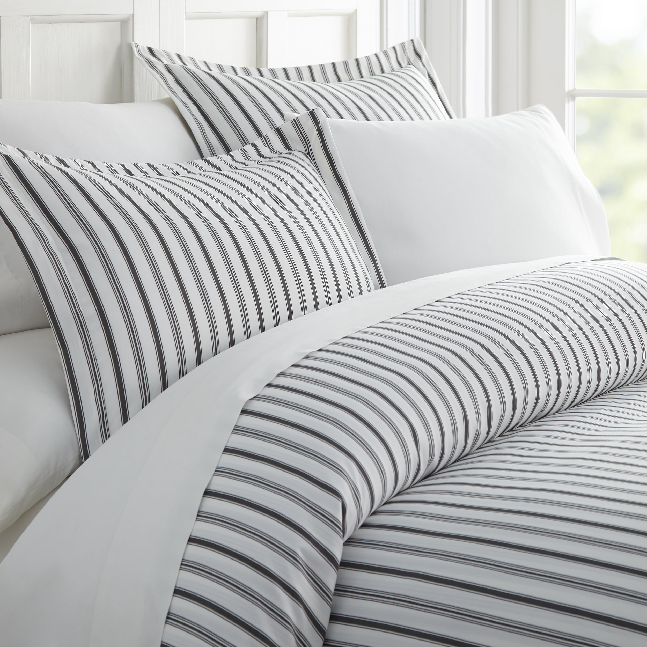 Noble Linens Gray Vertical Dreams Pattern 2-Piece Duvet Cover Set, Twin/TwinXL