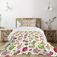 thumbnail image 3 of Ambesonne Fruits Quilted Bedspread Set 2 Pcs, Watercolor Pear, Twin Size, Peach Lime Green Red, 3 of 6