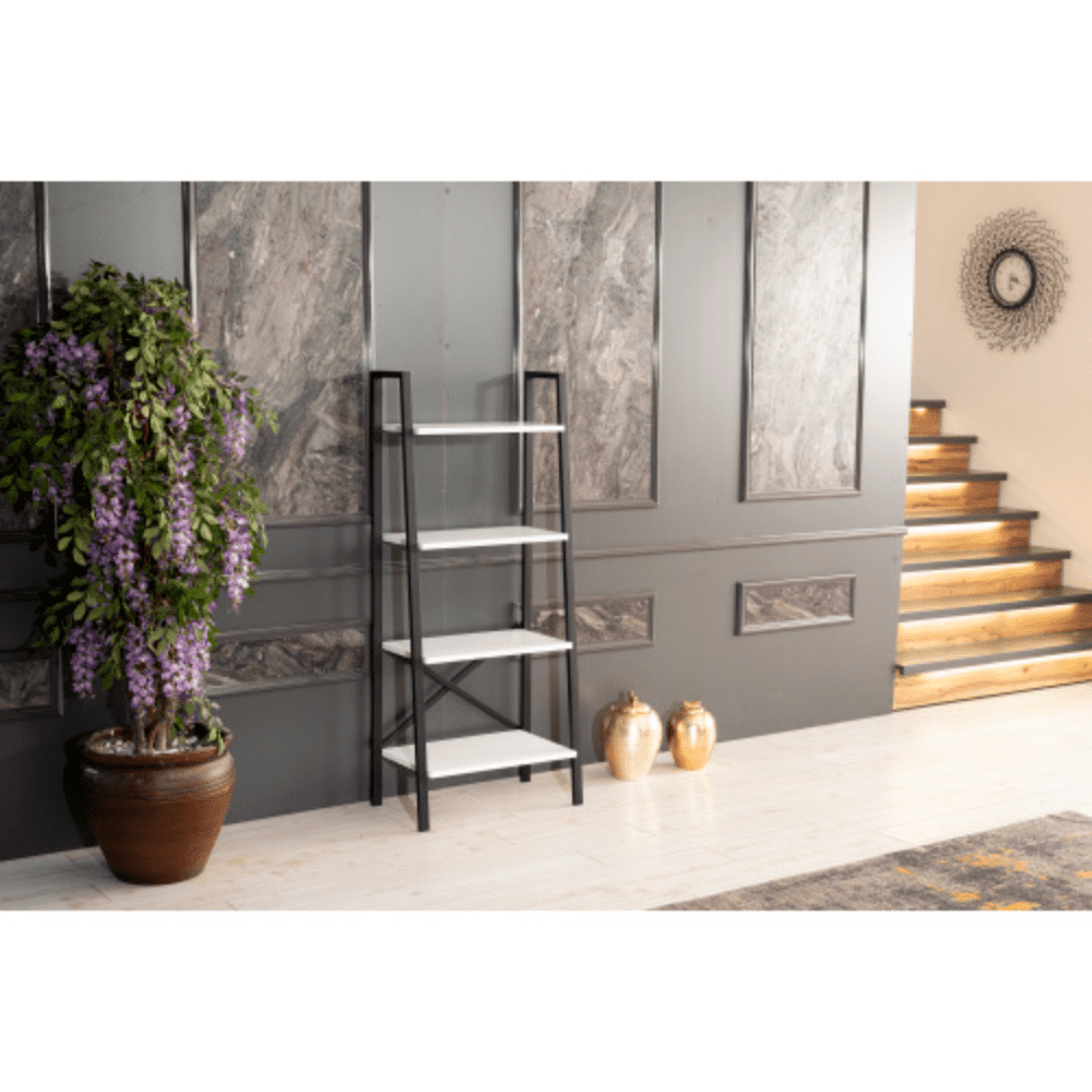 Leon 5 Tier Modern Ladder Bookshelf Organizers, Metal Frame Bookshelf ...