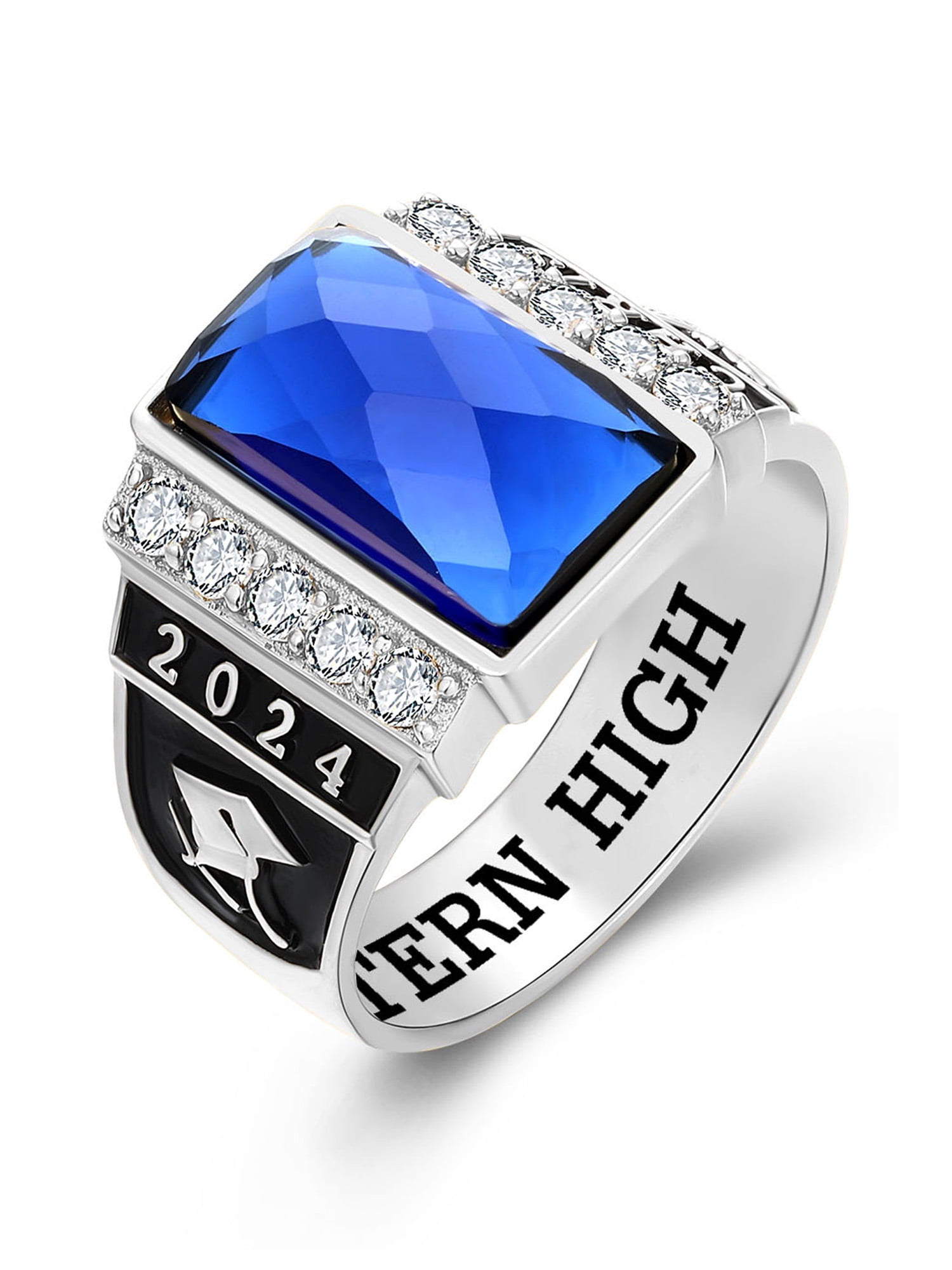 Mementos USA Custom Men's Class Rings Sterling Silver for High School College-Platinum-Checkboard