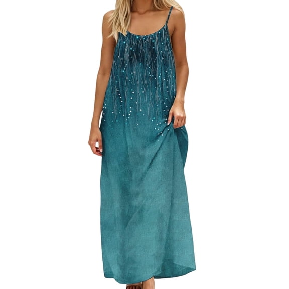 Lovzfmll Loungewear Dress for Women, Printed Spaghetti Strap with Low Back, Casual Maxi Dress Green, S