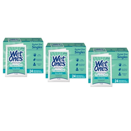 3 Pack Wet Ones Sensitive Skin Hand Wipes Unscented Individually Wrapped 24 Each