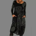 thumbnail image 1 of Robe Décontractée à Col Rond Imprimé Style Ethnique Longue Jupe Manches Longues Ample, 1 of 5