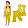 thumbnail image 4 of Odeerbi Kids Girls 2 Piece Outfits Ruffle Tops Capris Set Summer Clothes Floral Print Round Neck Short Sleeve Flying Sleeves Top Elastic Waist Cropped Pants Two-piece Set Yellow, 4 of 5