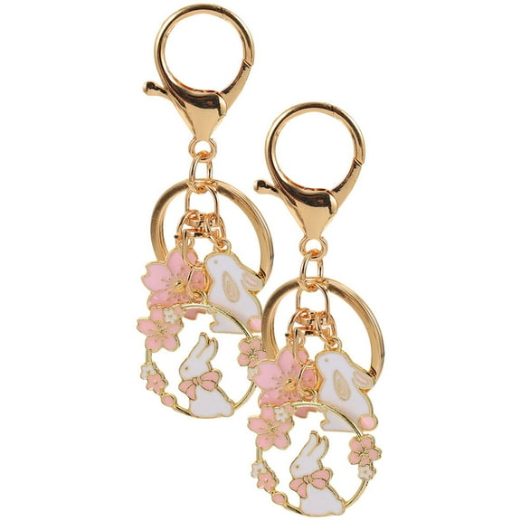 LULULION 2Pcs Cute Fashion Keychain Rabbit Shape Charm Key Hanging Zinc Alloy Assorted Color for Giving