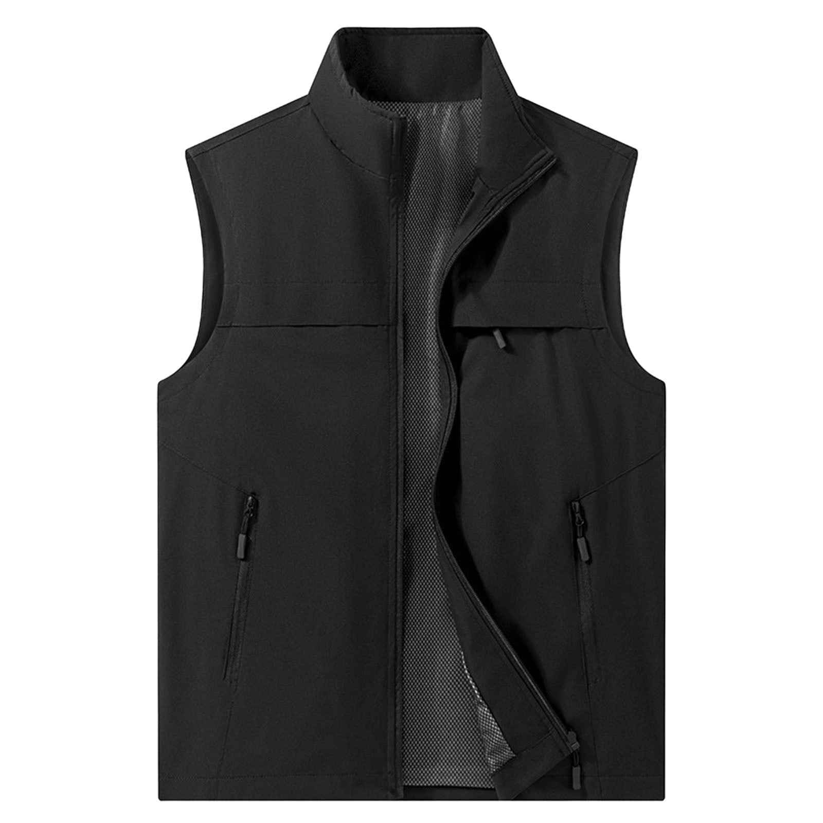 YOIAVAIOY Men's Lightweight Softshell Vest Outerwear Windproof Sleeveless Jacket Golf Running Hiking Jackets Black XXL