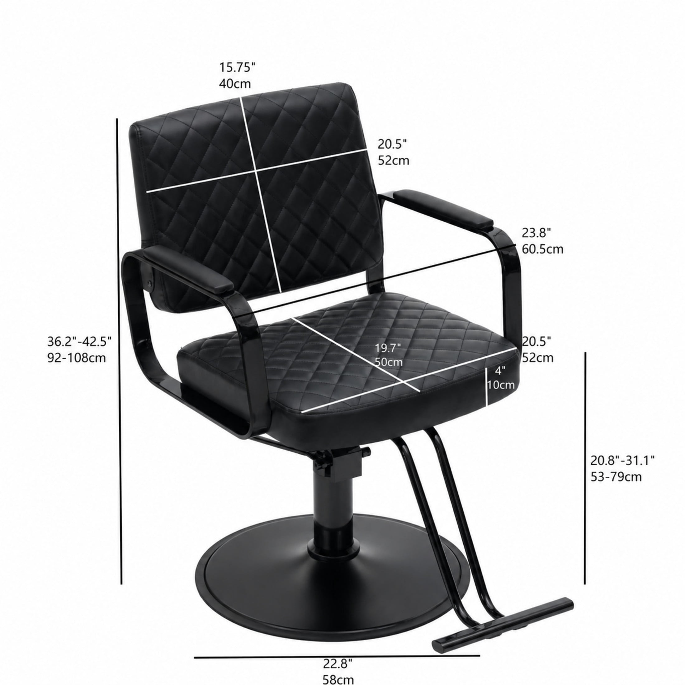 Noble House 360° Swivel Adjustable Salon Styling Chair, Diamond-Quilted PU Upholstery, Black