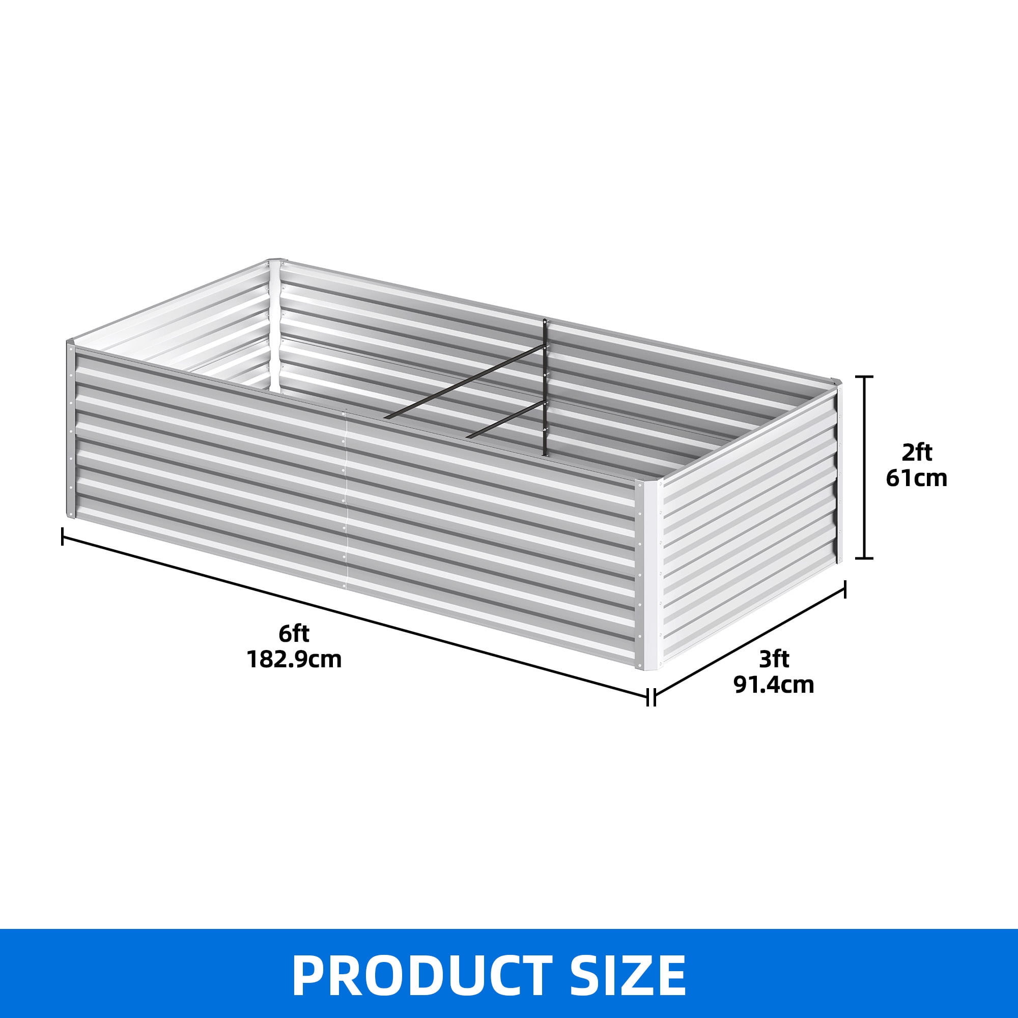 Uforic 6x3x2 ft 2-Pack Galvanized Raised Garden Bed Kit, Silver Metal Planter Box with Gloves, Ground Nails & Support Rod, Outdoor Above Ground Planter for Vegetables, Flowers, Plants