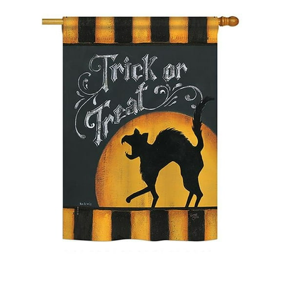 Breeze Decor BD-HO-H-112075-IP-BO-DS02-US 28 x 40 in. Seasonal Halloween Impressions Decorative Vertical House Flag - Black Cat Creeping Fall