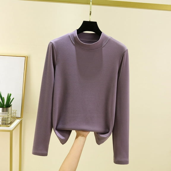 ClodeEU Women's Round Neck Base Layer Long Sleeve T Shirts,Long Sleeve Cozy Top Purple,Womens Plus XXL