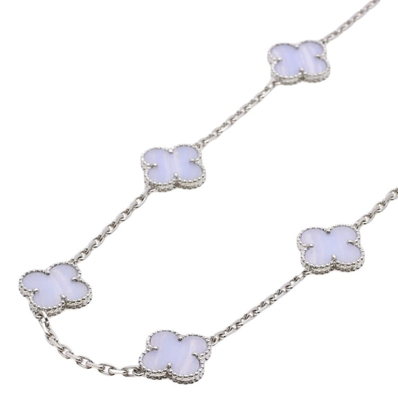 Pre-Owned Van Cleef & Arpels Vintage Alhambra 10P Chalcedony Necklace 18K White Gold Women's