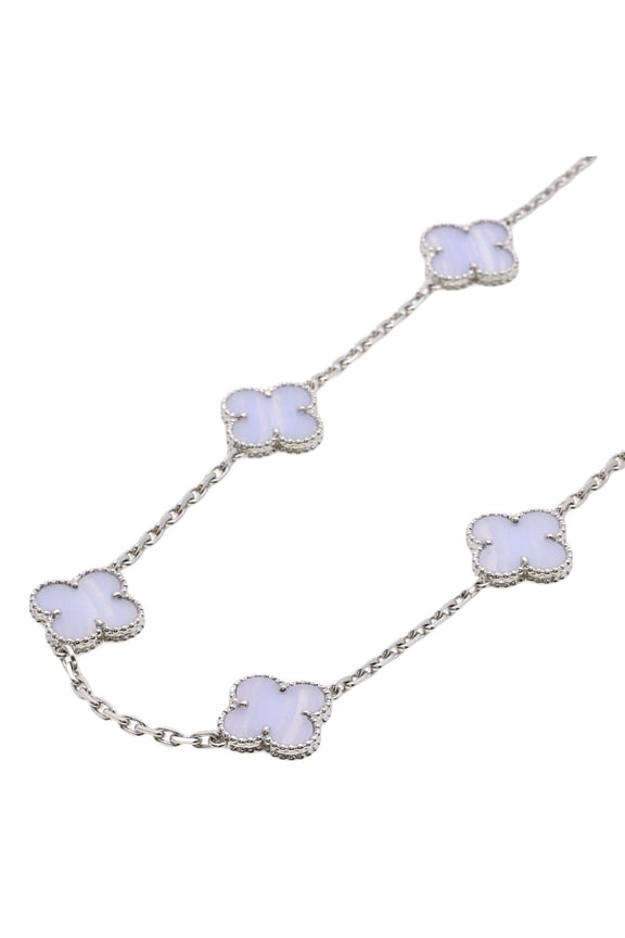 Pre-Owned Van Cleef & Arpels Vintage Alhambra 10P Chalcedony Necklace 18K White Gold Women's