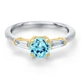 thumbnail image 3 of Gem Stone King 925 Silver and 10K Yellow Gold Blue Apatite and Lab Grown Diamond Engagement Ring for Women | 1.12 Cttw | Round 6MM | Gemstone Birthstone | Size 5, 3 of 6