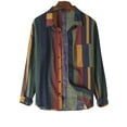 thumbnail image 3 of Diconna Men's Casual Cotton Linen Striped Color-Blocking Shirt Long-Sleeved Lapel Single-Breasted Cardigan Streetwear Tops Green XXL, 3 of 8