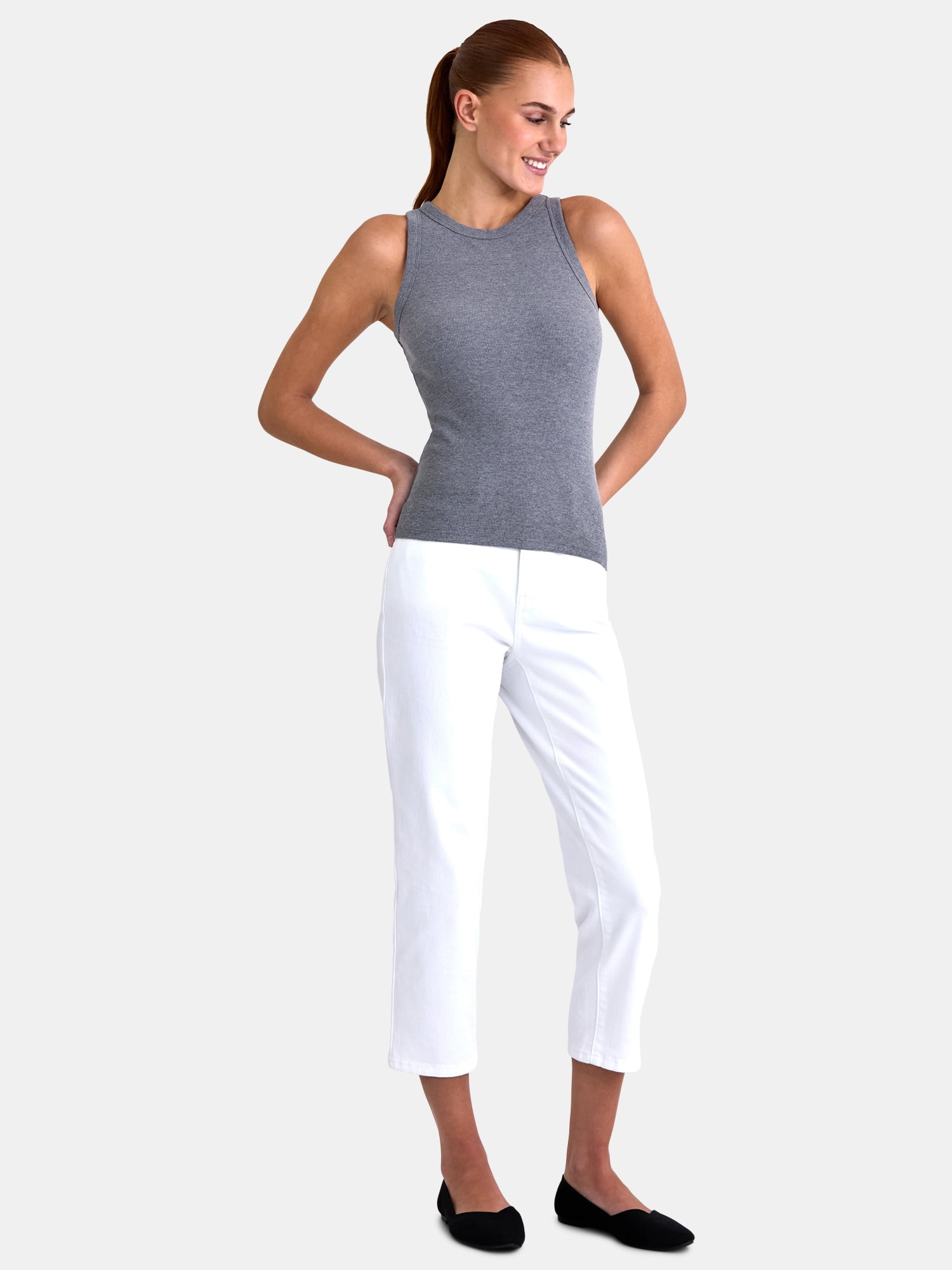 Time and Tru Women's High Neck Ribbed Tank Top, Sizes XS-XXXL