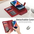 thumbnail image 2 of Feishell for iPhone 14 Plus Crossbody Wallet Case,PU Leather Lager Capacity Detachable Cover Magnetic Buckle Card Slots Zipper Pocket Kickstand Phone Case with Adjustable Shoulder Strap,Red, 2 of 8