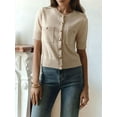 thumbnail image 5 of Women'S Autumn Simple Elegant Double Pocket Metal Button Knit Top Temperament Round Neck Cardigan Khaki L, 5 of 7