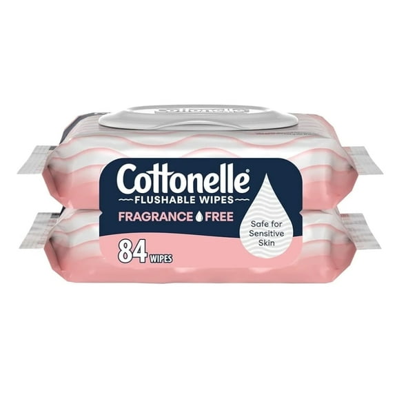 Cottonelle Fragrance Free Sensitive Flushable Wet Wipes,2 Flip-Top 84 Total Wipes