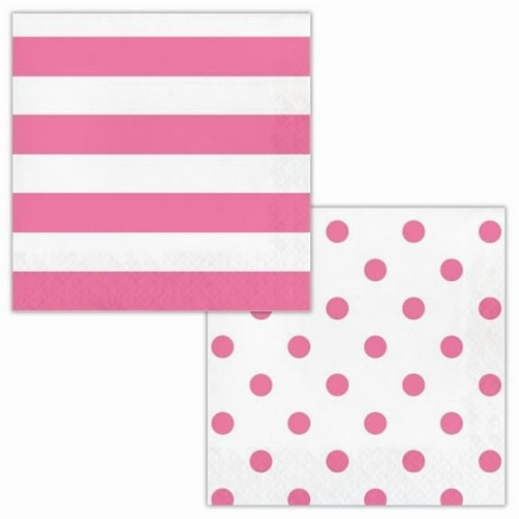 Creative Converting 337048 Dots & Stripes Candy Pink Low-Count Napkins