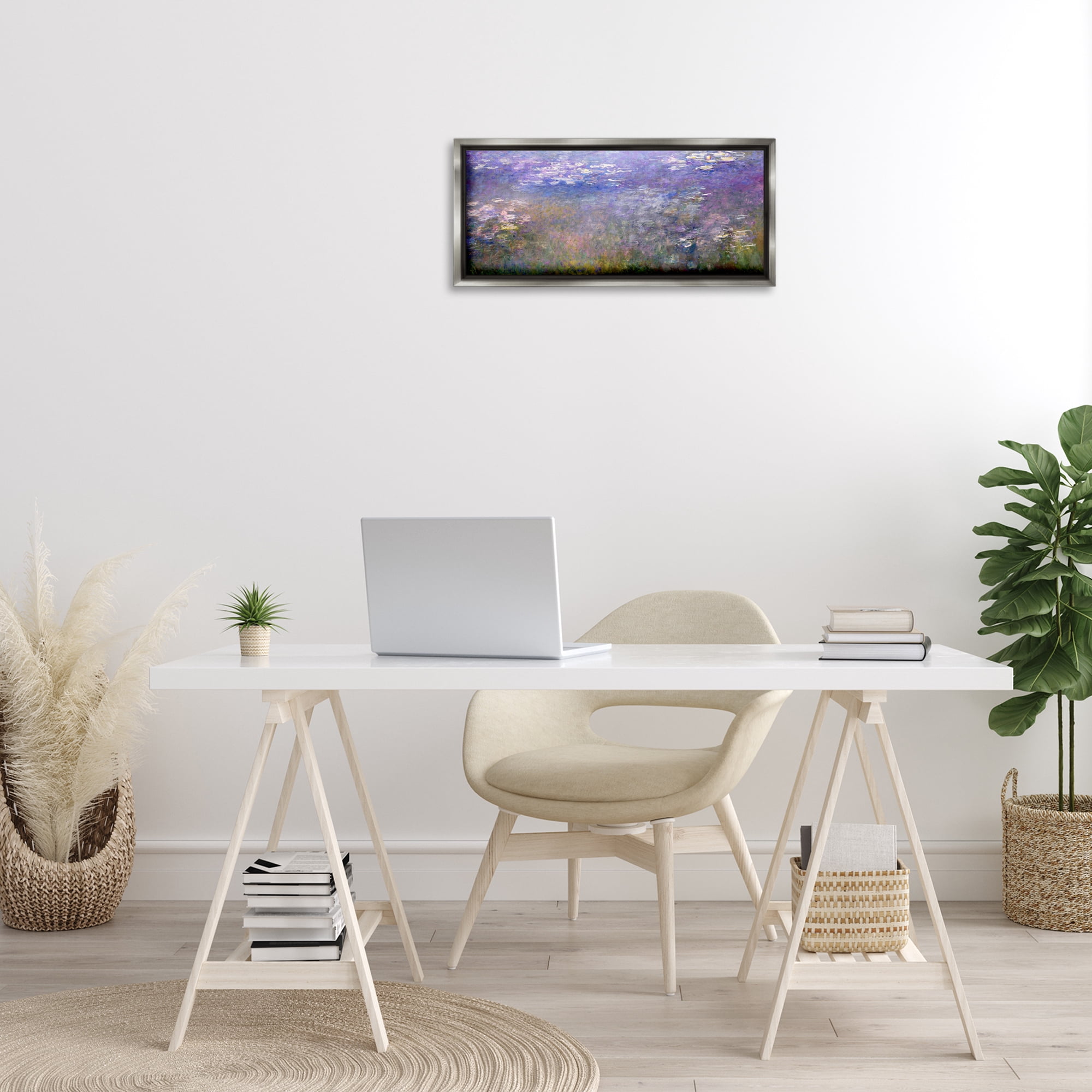 Stupell Industries Classic Monet Pond Lilies Landscape & Nature Painting Gray Floater Framed Canvas Art Print Wall Art, 25 x 11