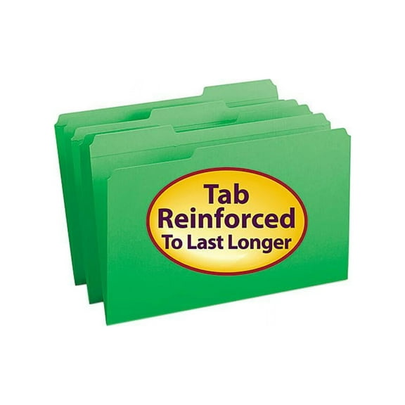 Smead 17134 File Folders, 1/3 Cut, Reinforced Top Tab, Legal, Green, 100/Box