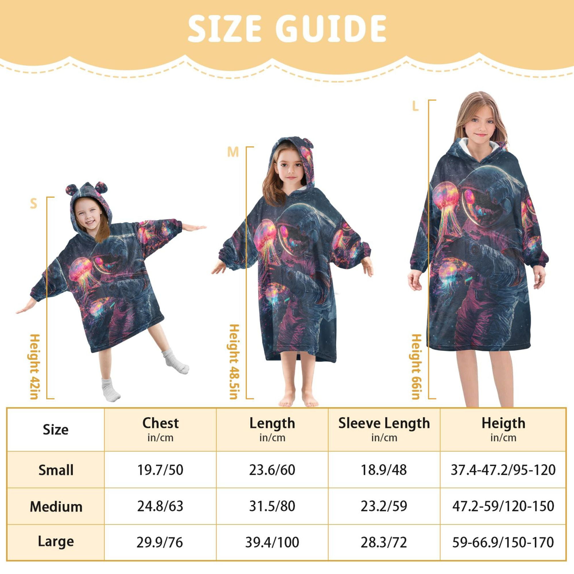FORMRS Wearable Blanket Hoodie with Sleeves for Kids Cozy Flannel Sweatshirt, Glowing Jellyfish