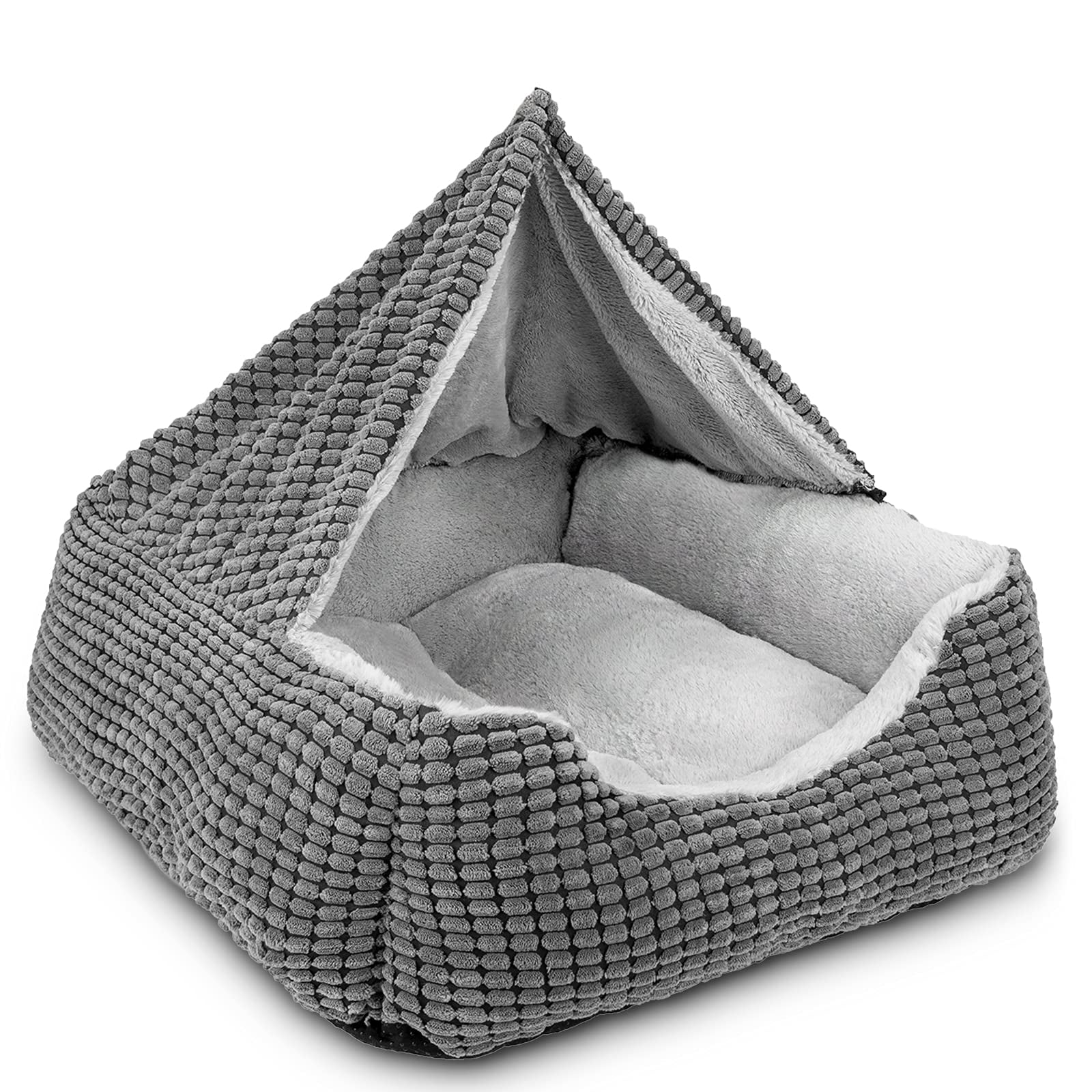 Dog Beds For Small Dogs With Cover Cave  Cat Indoor Cats Rectangle Hooded Puppy Bed Blanket Cozy Anti-slip Bottom And Machine Washable (20" Grey)