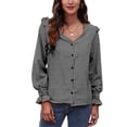thumbnail image 2 of Camisa con cuello en V para mujer, manga larga con botones y linterna, camisa de manga larga con botones, durabilidad extendida, 2 of 5