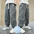 thumbnail image 5 of Tfken Toddler Child Boys Trousers Quick Dry Solid Color Full-Length Relaxed Cargo Drawstring Waist Soft Grey Pants Size 4-5 Years, 5 of 6
