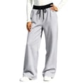 thumbnail image 5 of WhouRiu Girls Casual Pants Solid Color Drawstring Waist Loose Straight Leg Pants Kids Comfortable Versatile Everyday Trousers,15-16 Years, 5 of 5