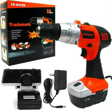 18V Cordless Drill with Rechargeable Battery, Built In LED Light, Level and Magnetic Base- Portable Power Tool with Wall Charger by (Best Rechargeable Batteries For Drills)
