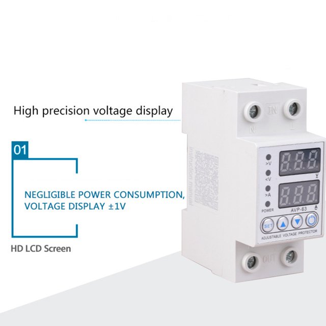 220V 40/63A DIN Rail ajustable sobre el dispositivo de protección bajo voltaje sobre el límite de protección de corriente Voltímetro de amperímetro