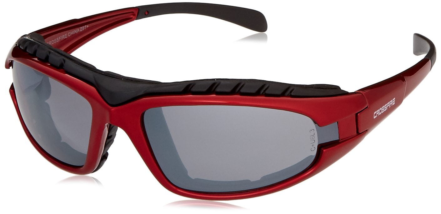 Safety Glasses Diamondback Silver Mirror Lens Shiny Red Frame Foam