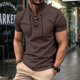 thumbnail image 1 of Camisas Elvqul de Hombre Manga Corta Marrón Casual Deportivas de Color Sólido Cuello en V, 1 of 8