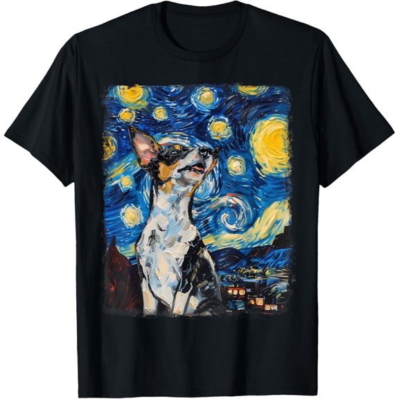 Rat Terrier Dog Starry Night Painting T-Shirt
