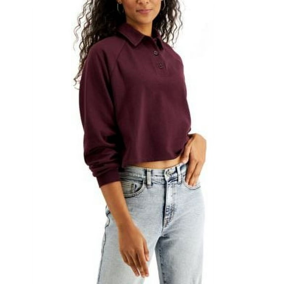 MSRP $34 Self Esteem Juniors' Cropped Fleece Polo Shirt Size Medium