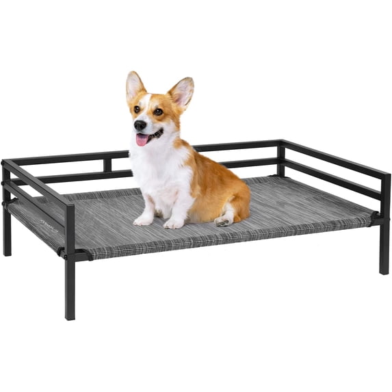 ZXNYH Metal Elevated Dog Bed, Cooling Raised Pet Cot with Chew Proof and Washable Textilene Mesh, No-Slip Feet and Stable Rustless Frame for Indoor & Outdoor, Medium, Brown