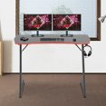 thumbnail image 2 of HLL Gmaing Desk PC Computer Desk Z Shaped Gaming Workstation Ergonomic Gaming Table with Headphone Hook for Home Office 35 in,Red, 2 of 9