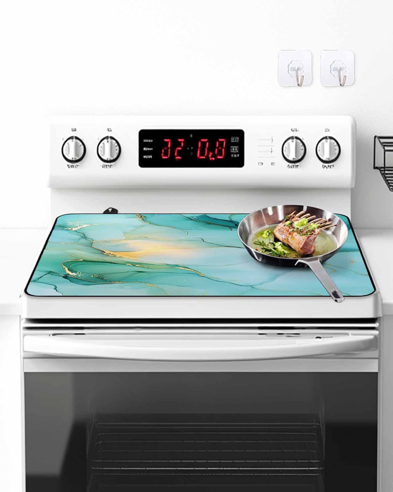 Stove Top Covers for Electric Stove, Teal Marble Glass Stovetop Cover Protector, Abstract Art Modern Ink Painting Induction Cooktop Protector Oven Mat for Kitchen Countertop 24"x21"