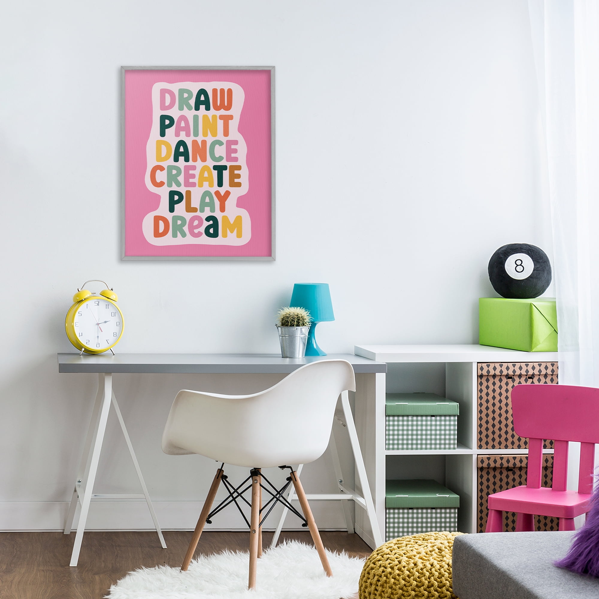 Draw Paint Dance Create Gray Framed Giclee Art, design by Julia Frost