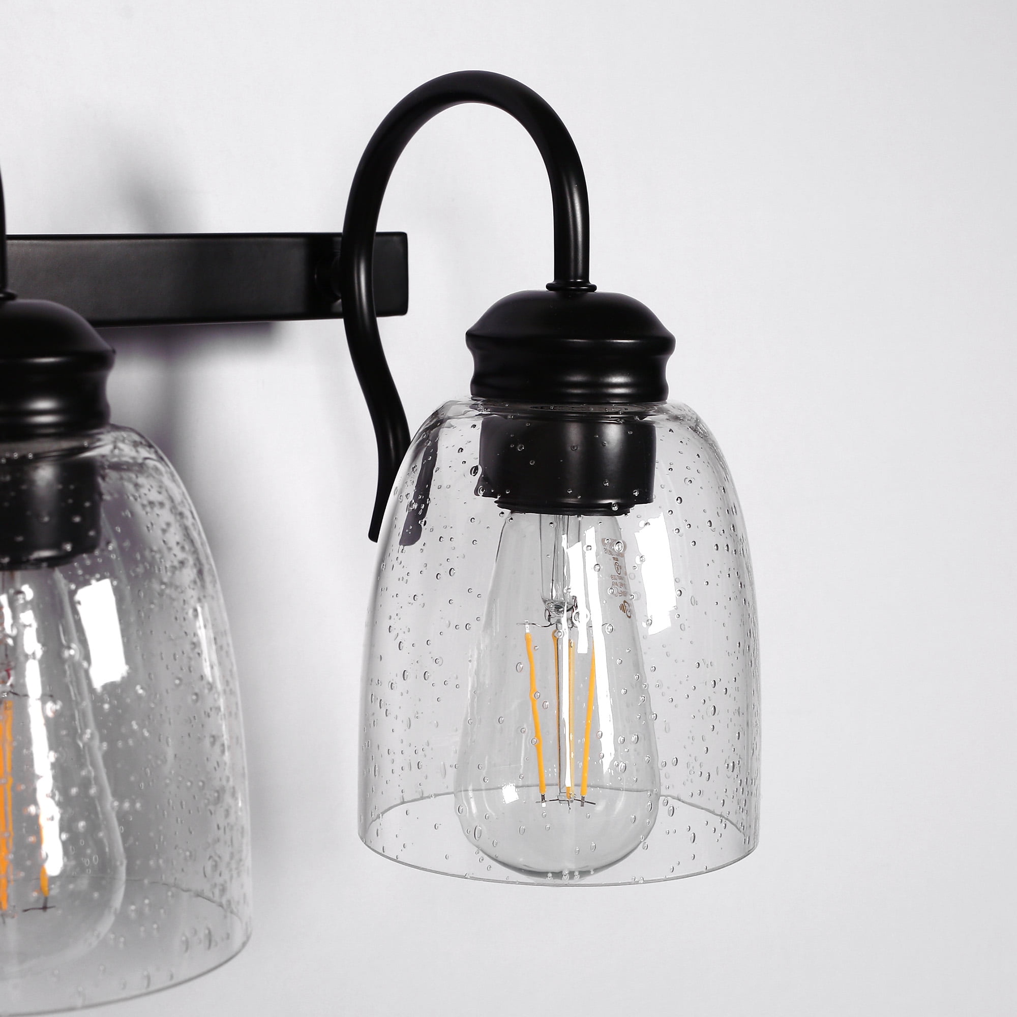 Briignite 3 Light Bathroom Vanity Light Fixtures, Modern Black Vanity Lights Over Mirror, Vintage Wall Sconce with Seeded Glass Shade, Black Vanity Lights for Bathroom