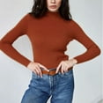 thumbnail image 4 of Women's Mock Turtleneck Long Sleeve Ribbed Knit Fitted Sweater, Soft Thermal Undershirt Tee Ginger ONE SIZE, 4 of 9