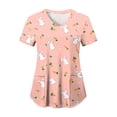 thumbnail image 6 of COMVALUE Easter Scrub Tops Women Short Sleeve V-neck Cute Bunny and Eggs Printed Scrubs Top Medical Nurse Uniforms with Pockets (Pink, 3XL), 6 of 7