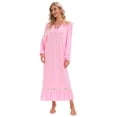 thumbnail image 2 of Women Nightgown Long Sleeve Boat Neck Sleepwear Soft Comfy Loungewear Calf-Length Victorian Style Sleeping Dress Vintage Nightshirt, Pink S-2XL, 2 of 5