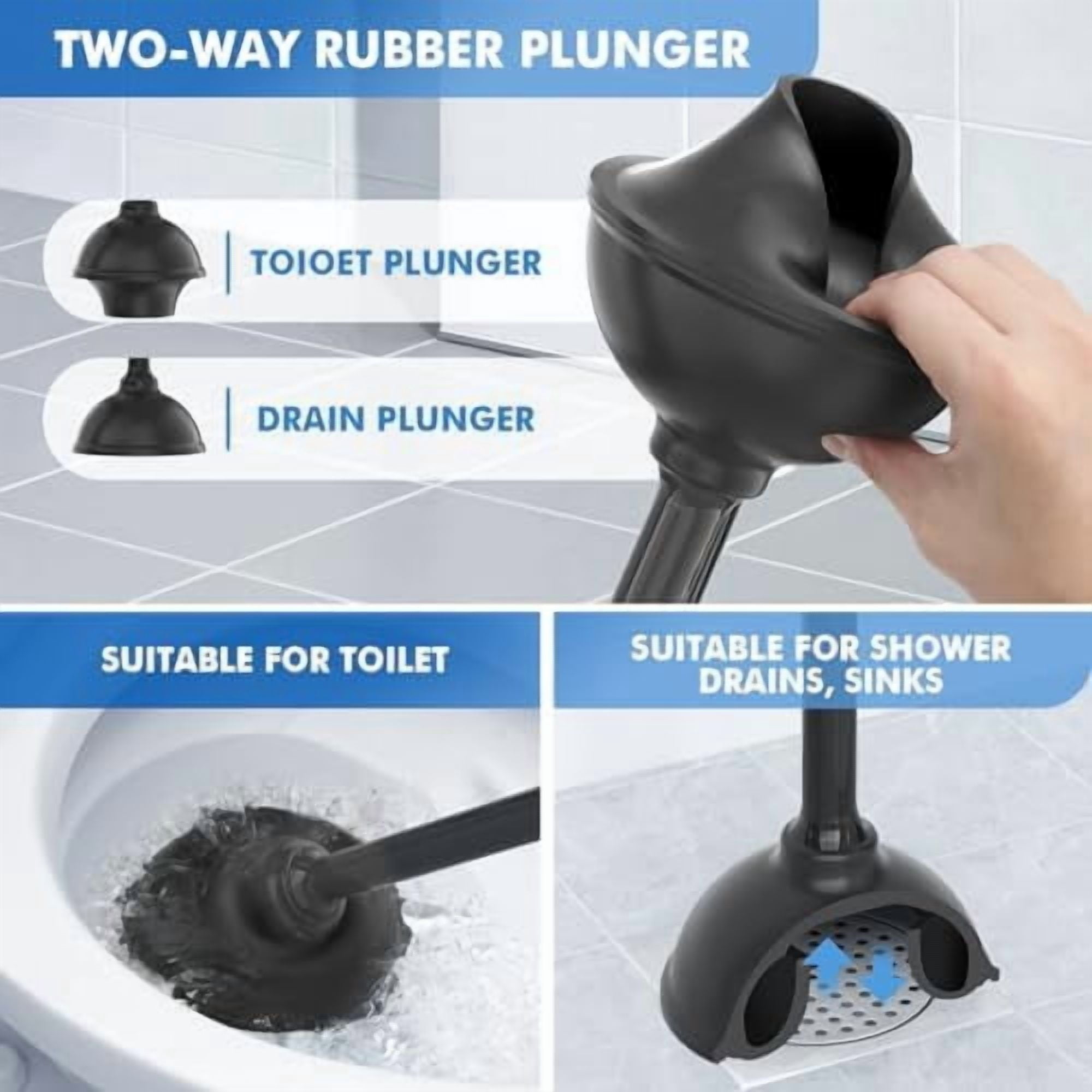 Toilet Plunger and Brush, Bowl Brush and Heavy Duty Toilet Plunger Set with Ventilated Holder, 2-in-1 Toilet Brush and Plunger Combo for Bathroom Cleaning (2, Black)