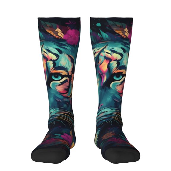Hirioo Colorful Flower Tiger for Adult Stockings Breathable Sock Non-Pilling,Contrasting Color Design