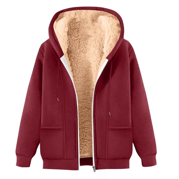 Puliio Womens Oversized Winter Warm Solid Full Zip Hoodies Cozy Long Sleeve Hooded Sweatshirts with Side Pockets