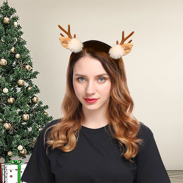 Diadema Navidad de Cuernos de Ciervo Rojo - Accesorio festivo de plástico para el cabello en fiestas navideñas, 23,5 x 15 cm