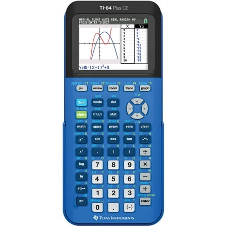 Texas Instruments TI-84 Plus CE Graphing Calculator  Blue The TI-84+ CE graphing calculator allows you to visualize concepts clearly and make faster  stronger connections between equations  data  and graphs in full color. Electronically upgradeable graphing calculator allows you to have the most up-to-date functionality and software applications. Built-in MathPrint functionality allows you to input and view math symbols  formulas and stacked fractions exactly as they appear in textbooks. TI graph link offers increased capacity and speed. Advanced functions accessed through pull-down display menus. Horizontal and vertical split screen options. USB port for computer connectivity  unit-to-unit communication.