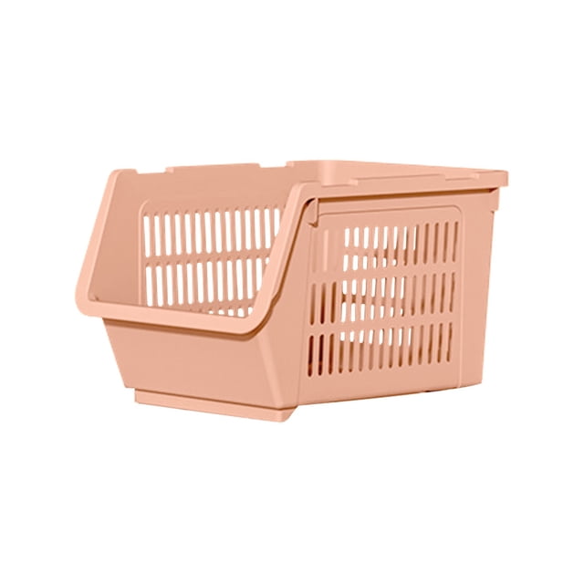 Zoxiy Plastic Storage Bins Storage Basket,Stackable Bins,Organizer Bins,Space-Saving Organizer for Closet,Car,Clothes Rack & Cabinet,Movable Kitchen Storage Rack,Storage Crate 9.45"x13.39"x7.47",Pink